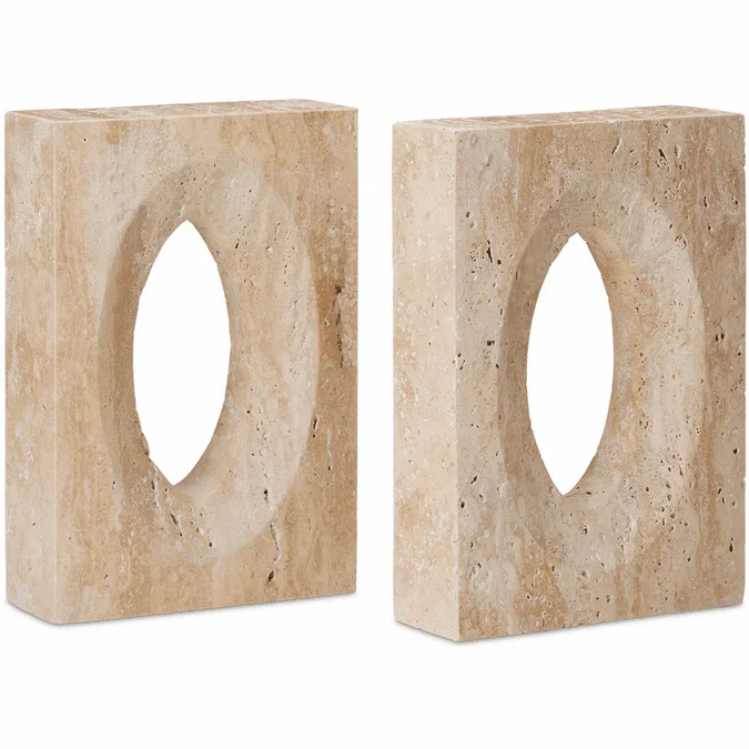 Currey & Company 1200-0774 Demi Modern Natural Travertine Bookends (set of 2)
