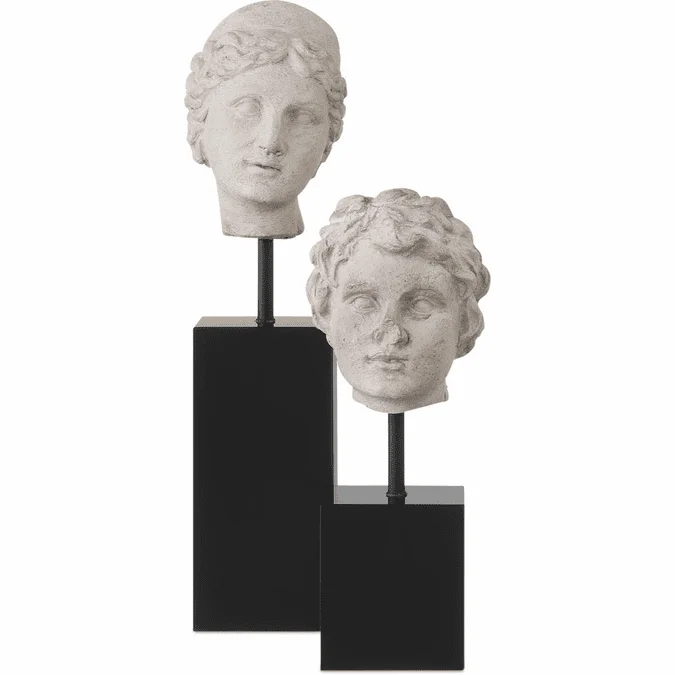 Currey & Company 1200-0932 Venus Head on Stand Contemporary Beige / Pale Gray / Black Sculpture (set of 2)