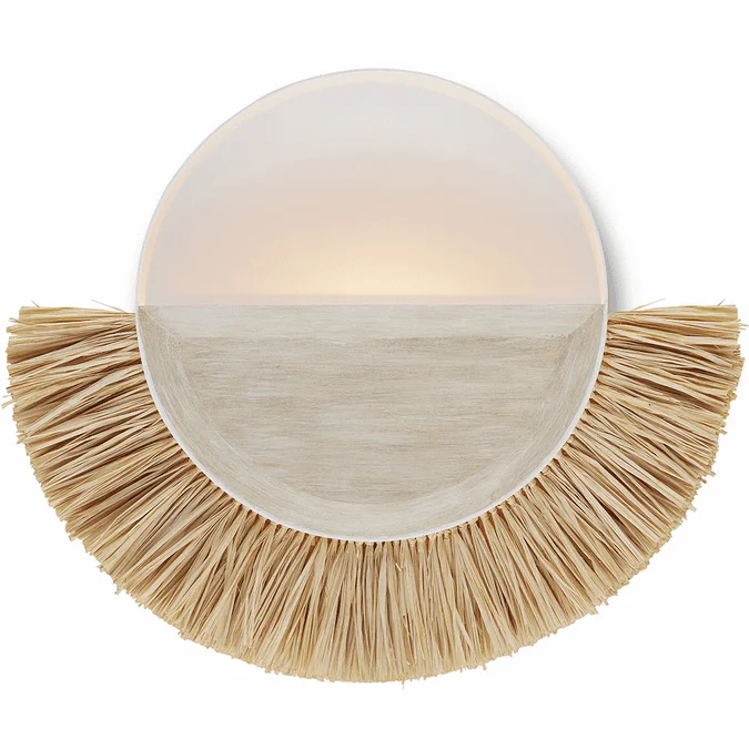 Currey & Company 5000-0204 Seychelles Contemporary Sugar White / Sandstone / Natural Raffia Wall Sconce Lighting