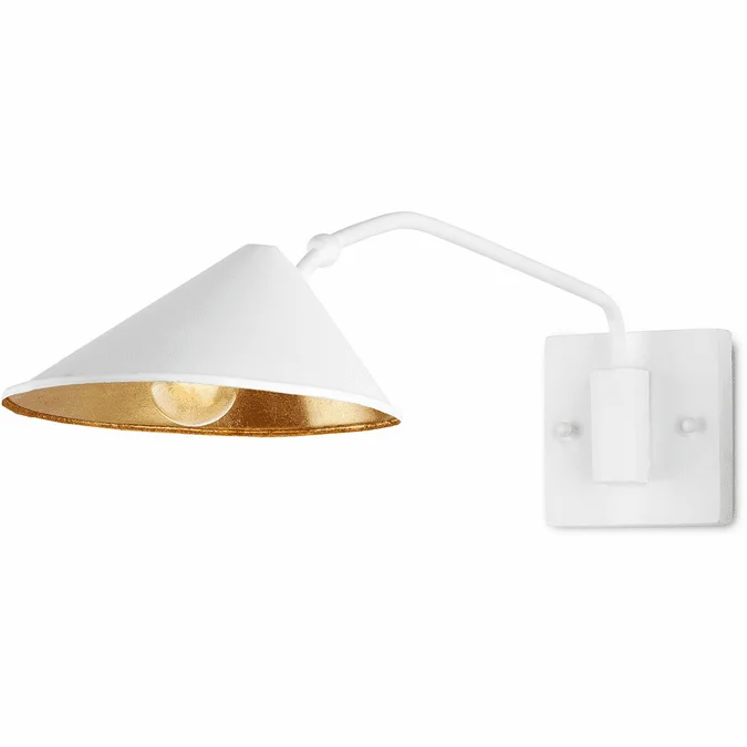 Currey & Company 5000-0205 Serpa Modern Gesso White / Contemporary Gold Leaf Wall Sconce Lighting