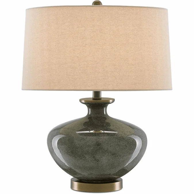 Currey & Company 6000-0601 Greenlea Modern Dark Gray, Moss Green and Antique Brass Table Lamp
