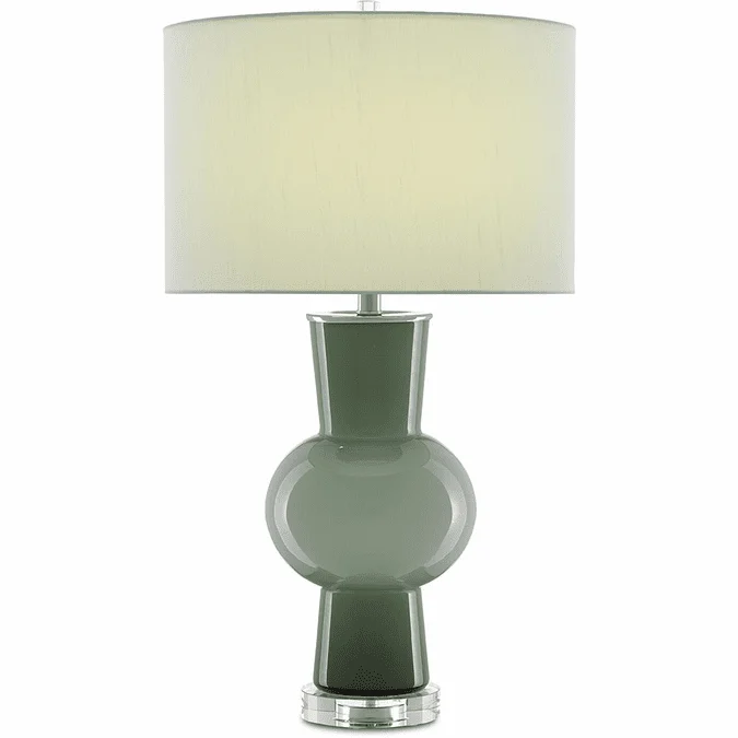 Currey & Company 6000-0606 Duende Light and Dark Green, Polished Nickel and Clear Table Light