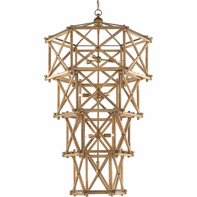 Currey & Company 9000-0554 Kingali Modern Natural and New Brass Drop Ceiling Light Fixture