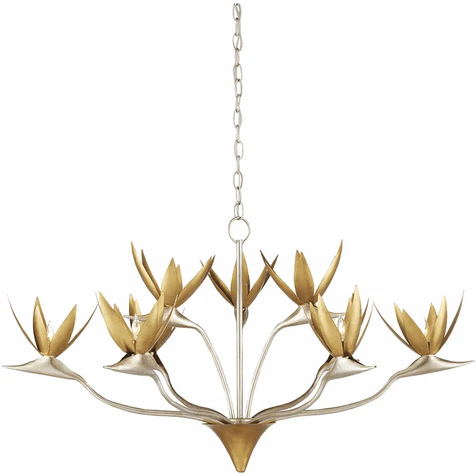 Currey & Company 9000-0973 Paradiso Modern Contemporary Silver Leaf / Contemporary Gold Leaf / Contemporary Gold Chandelier Lamp
