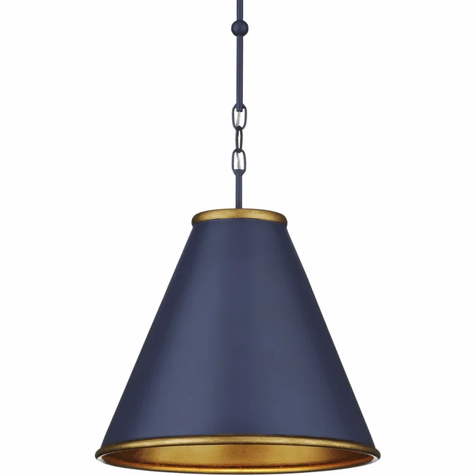 Currey & Company 9000-1102 Pierrepont Vintage Hiroshi Dark Blue / Contemporary Gold Leaf / Gold Hanging Pendant Light
