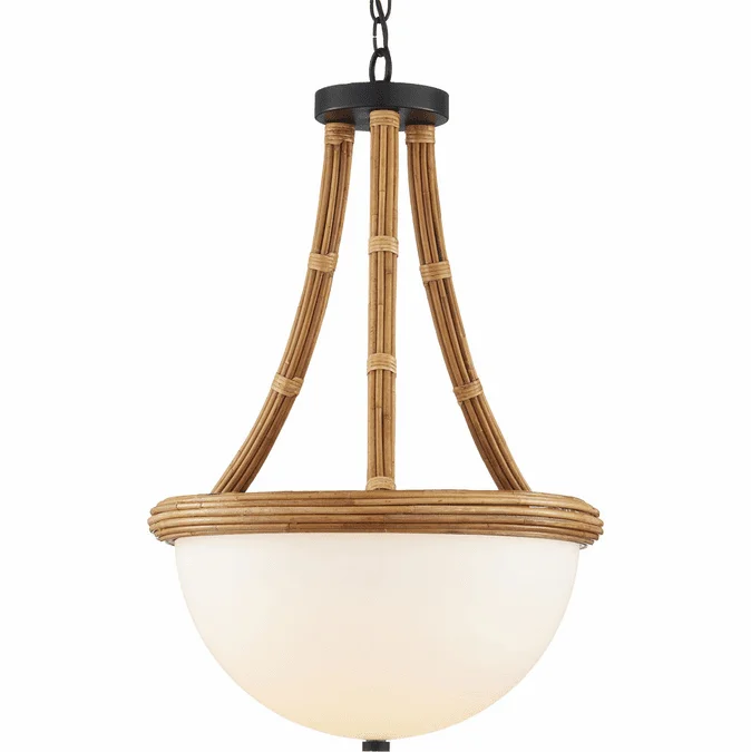 Currey & Company 9000-1103 Morningside Contemporary Natural / Frosted White / Satin Black Pendant Lighting