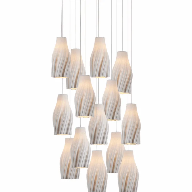 Currey & Company 9000-1273 Posh Modern White / Silver Multi Hanging Lamp