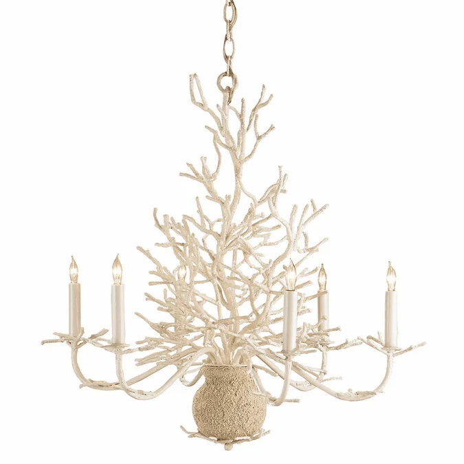 Currey & Company 9218 Seaward Contemporary White Coral and Natural Sand Chandelier Lamp