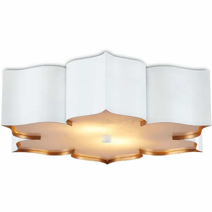 Currey & Company 9999-0059 Grand Lotus Modern Sugar White and Coontemporary Gold Leaf Overhead Lighting Fixture