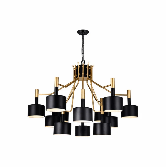 CWI Lighting 1017P32-12-129-A Corna Modern Matte Black & Satin Gold Chandelier Light