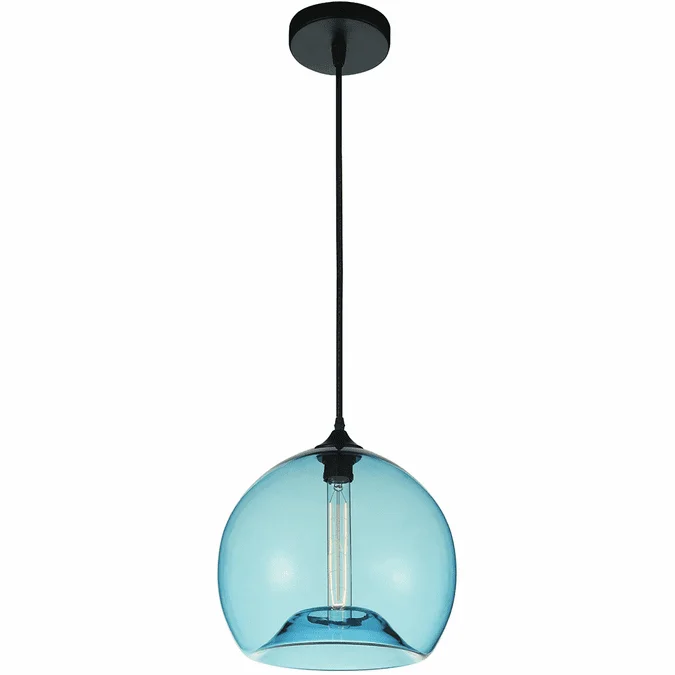 CWI Lighting 5553P12- Blue Glass Contemporary Black Hanging Light Fixture