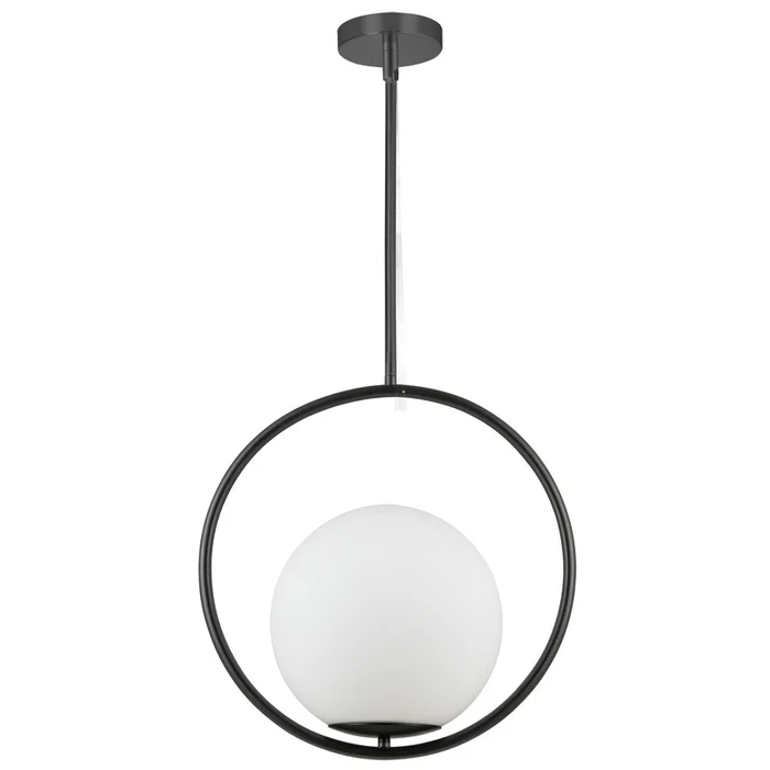 Dainolite Adrienna 15.75 1 Light Pendant Matte Black Finish White Opal Glass Lamp|Luminaire suspendu Adrienna de Dainolite en verre blanc opale, avec fini noir mat et 1ampoule 15.75 po