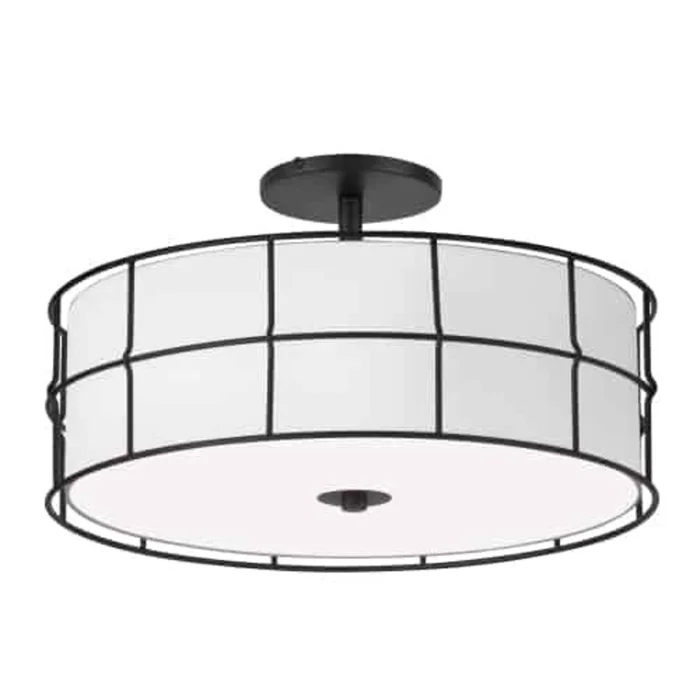 Dainolite Alcala 3 Light Semi-flush Mount Matte Black Finish White Shade Lamp|Plafonnier semi-affleur Alcala de Dainolite avec abat-jour blanc, fini noir mat et 3ampoules
