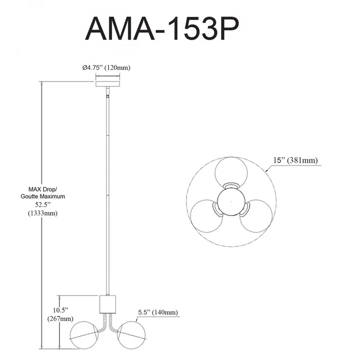 Dainolite Amanda 3 Light Pendant Matte Black White Opal Glass Lamp|Luminaire suspendu Amanda de Dainolite en verre blanc opale, avec fini noir mat et 3ampoules - Image 2