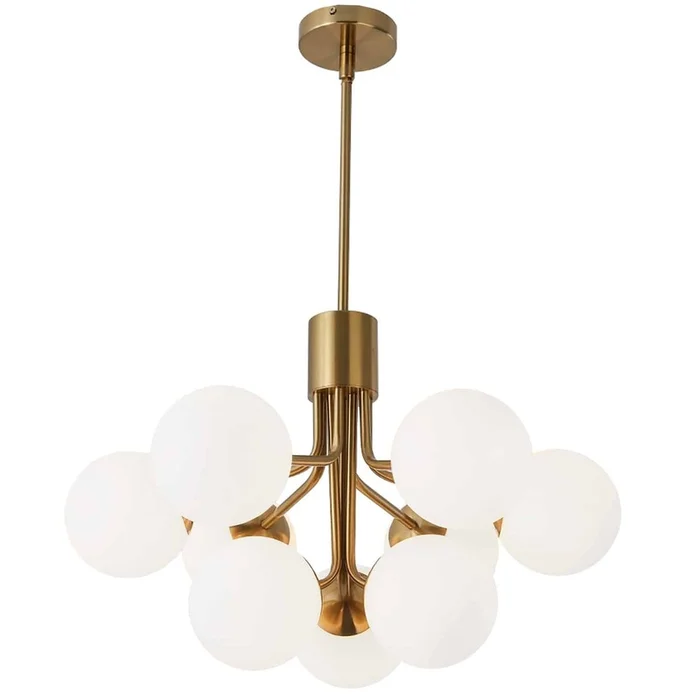 Dainolite Amanda 9 Light Chandelier Aged Brass White Opal Glass Lamp|Lustre Amanda de Dainolite en verre blanc opale, avec fini laiton vieilli et 9ampoules