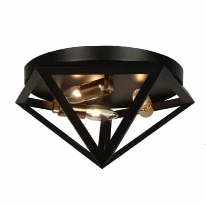Dainolite Archello 3 Light Flush Mount Matte Black Antique Brass Accents Lamp|Plafonnier affleur Archello de Dainolite au fini noir mat et touches laiton antique et 3ampoules