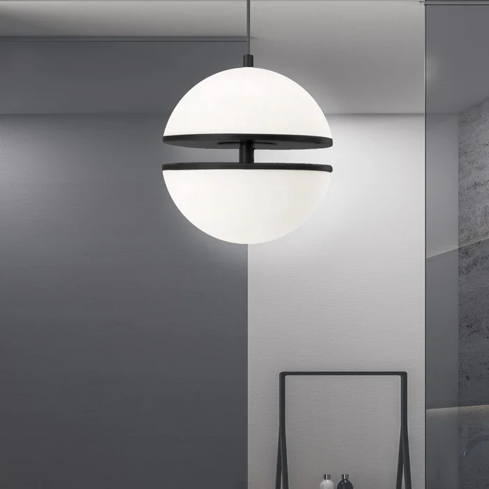 Dainolite Atomic Pendant 30w Matte Black White Glass Lamp|Luminaire suspendu Atomic de Dainolite en verre blanc, avec fini noir mat et ampoule de 30W - Image 2
