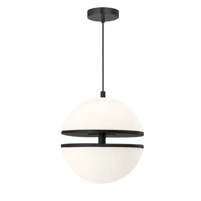 Dainolite Atomic Pendant 30w Matte Black White Glass Lamp|Luminaire suspendu Atomic de Dainolite en verre blanc, avec fini noir mat et ampoule de 30W