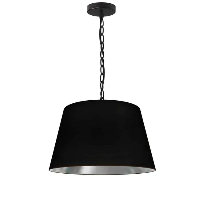 Dainolite Brynn 1 Light Pendant Small Black Finish Black/Silver Shade Lamp|Petit luminaire suspendu Brynn de Dainolite avec abat-jour noir et argent, fini noir et 1ampoule