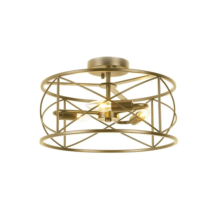 Dainolite Calah 3 Light Semi-flush Mount Incandescent Aged Brass Lamp|Plafonnier semi-affleur Calah de Dainolite avec fini laiton vieilli et 3ampoules incandescentes