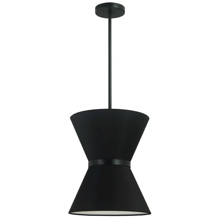 Dainolite Caterine 1 Light Pendant 12 Dia Matte Black Finish Black Ring/Black Shade Lamp|Luminaire suspendu Caterine de Dainolite de 12po de diamtre, avec abat-jour noir, anneau noir, fini noir mat et 1ampoule
