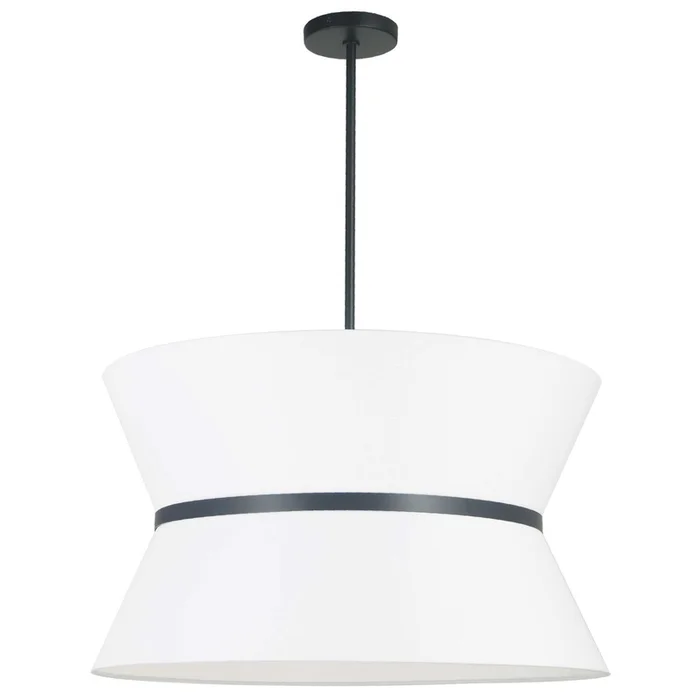 Dainolite Caterine 4 Light Pendant 24 Dia Matte Black Finish Black Ring/White Shade Lamp|Luminaire suspendu Caterine de Dainolite de 24po de diamtre, avec abat-jour blanc, anneau noir, fini noir mat et 4ampoules