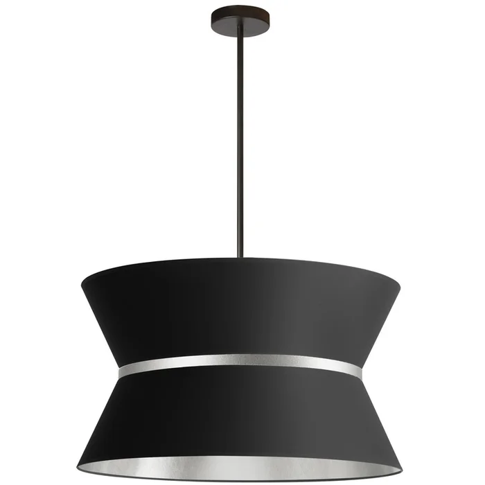 Dainolite Caterine 4 Light Pendant 24 Dia Matte Black Finish Silver Ring/Black Shade Lamp|Luminaire suspendu Caterine de Dainolite de 24po de diamtre, avec abat-jour noir, anneau argent, fini noir mat et 4ampoules