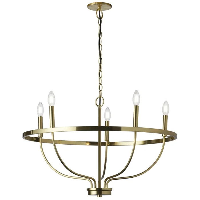 Dainolite Cesar 5 Light Chandelier Aged Brass Lamp|Lustre Cesar de Dainolite avec fini laiton vieilli et 5ampoules