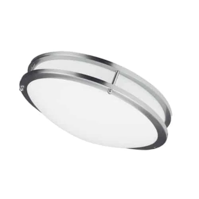 Dainolite Cfled Ceiling Flush Mount 16 Dia Satin Chrome Finish White Shade Lamp|Plafonnier affleur Cfled de Dainolite de 16po de diamtre, avec abat-jour blanc et fini chrom satin