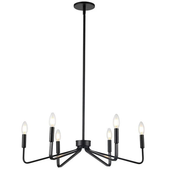 Dainolite Clayton 6 Light Chandelier Matte Black Lamp|Lustre Clayton de Dainolite avec fini noir mat et 6ampoules