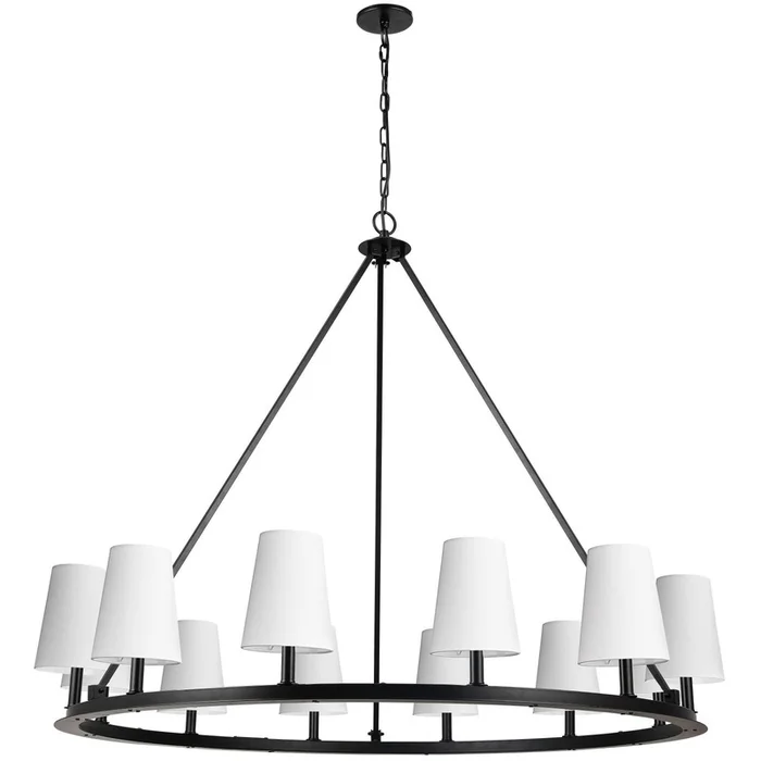 Dainolite Colby 12 Light Chandelier Matte Black White Shades Lamp|Lustre Colby de Dainolite avec abat-jour blancs, fini noir mat et 12ampoules