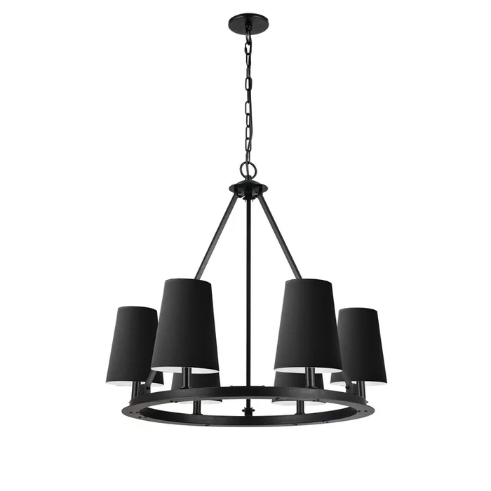Dainolite Colby 6 Light Chandelier Matte Black 6 Black/White Shades Lamp|Lustre Colby de Dainolite avec 6abat-jour noir et blanc, fini noir mat et 6ampoules