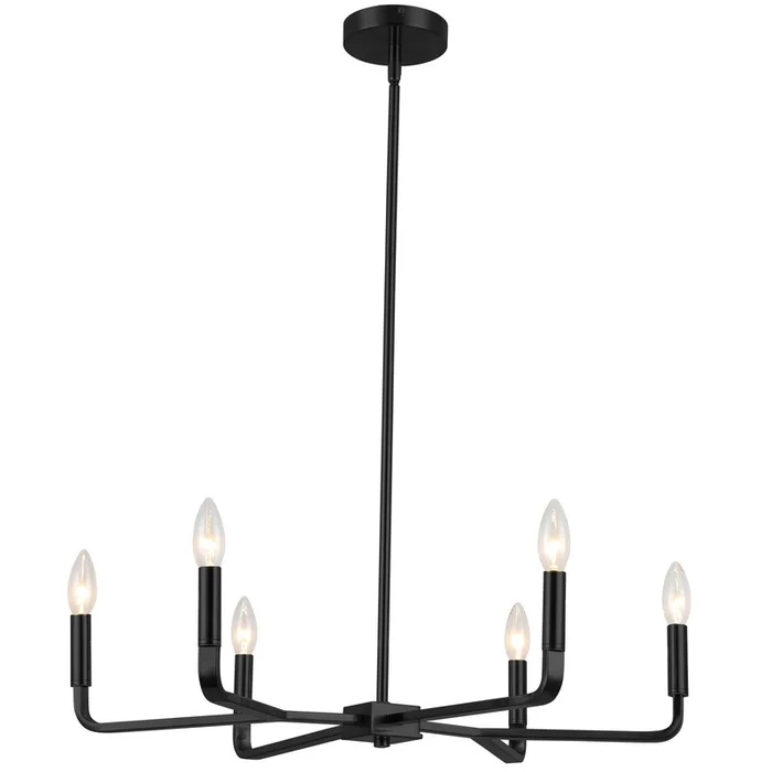 Dainolite Colette 6 Light Chandelier Matte Black Lamp|Lustre Colette de Dainolite avec fini noir mat et 6ampoules