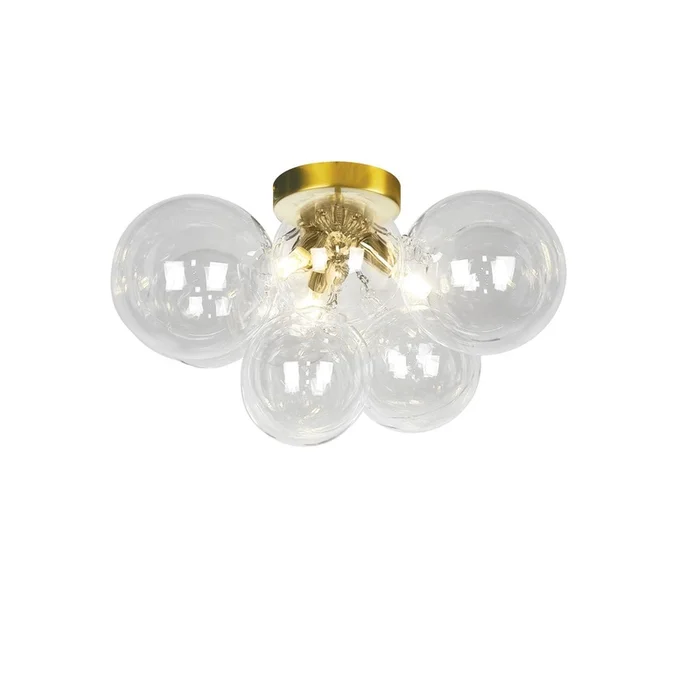 Dainolite Comet 3 Light Flush Mount Aged Brass Clear Glass Lamp|Plafonnier affleur Comet de Dainolite en verre transparent, avec fini laiton vieilli et 3ampoules