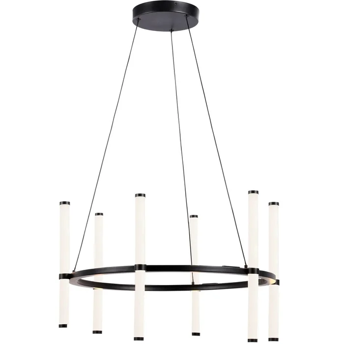 Dainolite Corvette Chandelier 36w Matte Black White Acrylic Diffuser Lamp|Lustre Corvette de Dainolite en acrylique blanc qui diffuse la lumire, avec fini noir mat et ampoule de 36W