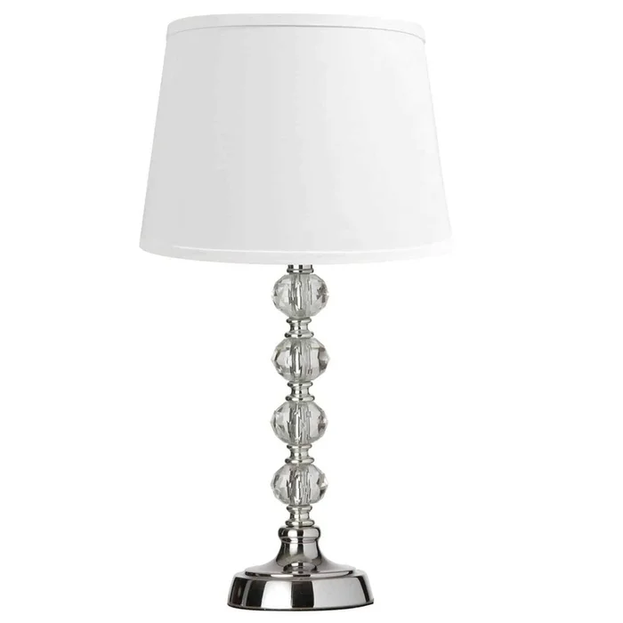 Dainolite Crystal 1 Light Table Lamp Crystal Ball Short Polished Chrome White Shade|Petite lampe de table Crystal de Dainolite en forme de boule de cristal, avec abat-jour blanc, fini chrom poli et 1ampoule
