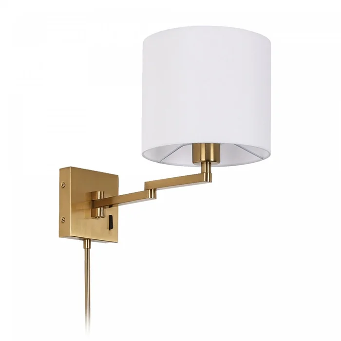 Dainolite Dainolite Swing Arm Wall Sconce Aged Brass White Drum Shade Lamp|Applique murale Dainolite de Dainolite avec abat-jour cylindrique blanc, bras articul et fini laiton antique