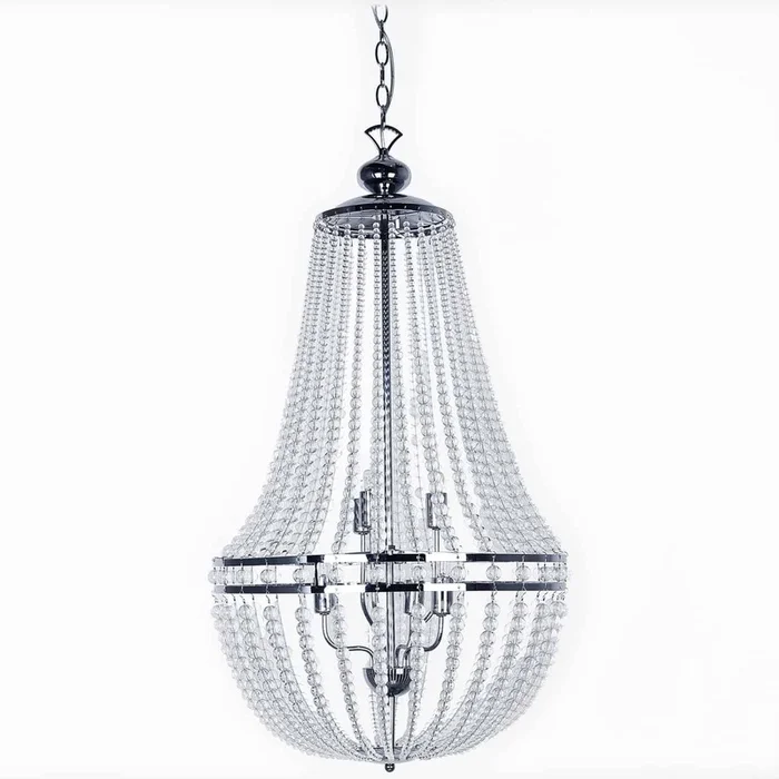 Dainolite Dawson 6 Light Chandelier Polished Chrome Finish Clear Beads Lamp|Lustre Dawson de Dainolite avec perles transparentes, fini chrom poli et 6ampoules