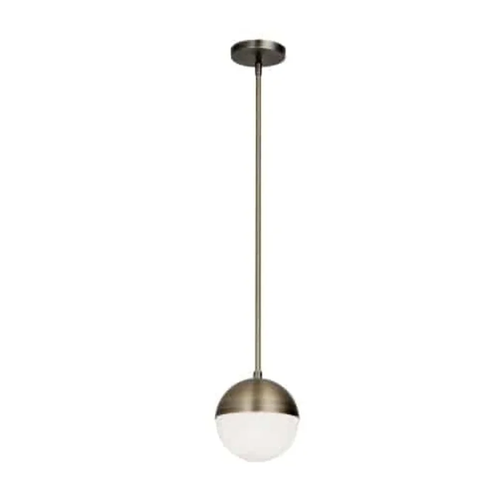 Dainolite Dayana 1 Light Pendant Antique Brass Finish White Glass Lamp|Luminaire suspendu Dayanade Dainolite en verre blanc, avec fini laiton antique et 1ampoule