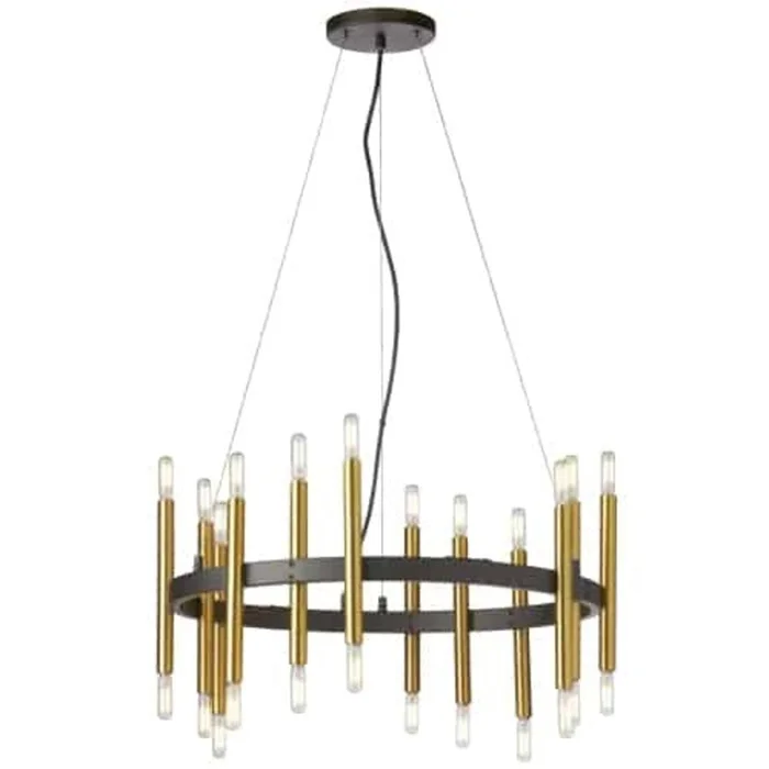 Dainolite Derry 24 Light Chandelier Matte Black/Aged Brass Lamp|Lustre Derry de Dainolite avec fini noir mat et laiton vieilli et 24ampoules