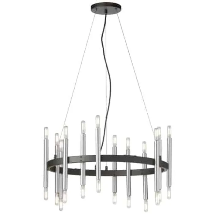 Dainolite Derry 24 Light Chandelier Matte Black/Polished Chrome Lamp|Lustre Derry de Dainolite avec fini noir mat et chrom poli et 24ampoules
