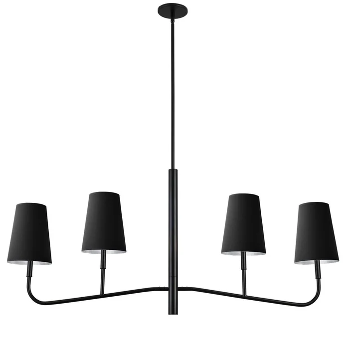 Dainolite Eleanor 4 Light Horizontal Chandelier Matte Black Black/Silver Shades Lamp|Lustre horizontal Eleanor de Dainolite avec abat-jour noir et argent, fini noir mat et 4ampoules