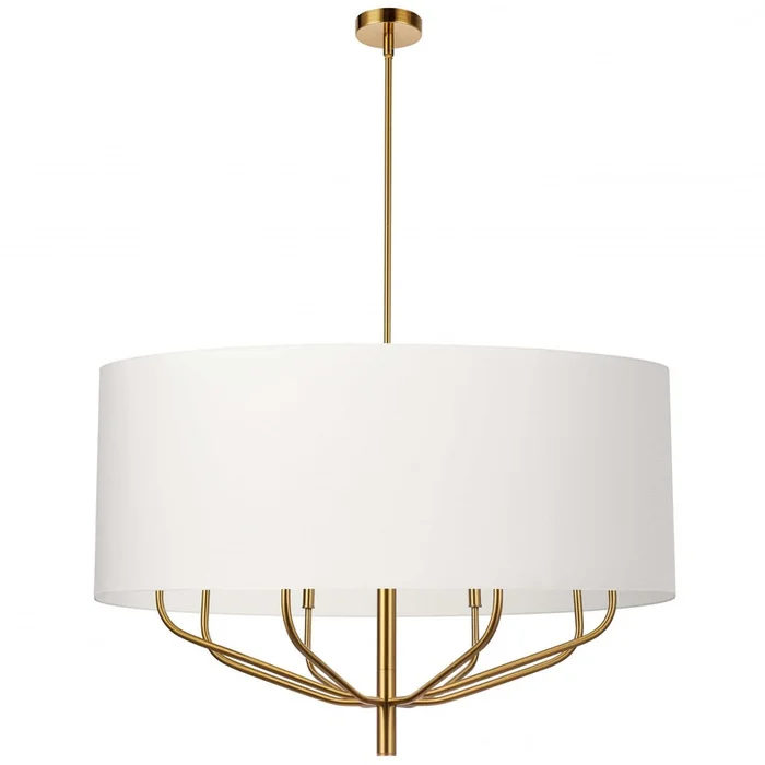 Dainolite Eleanor 8 Light Chandelier Aged Brass White Shade Lamp|Lustre Eleanor de Dainolite avec abat-jour blanc, fini laiton vieilli et 8ampoules