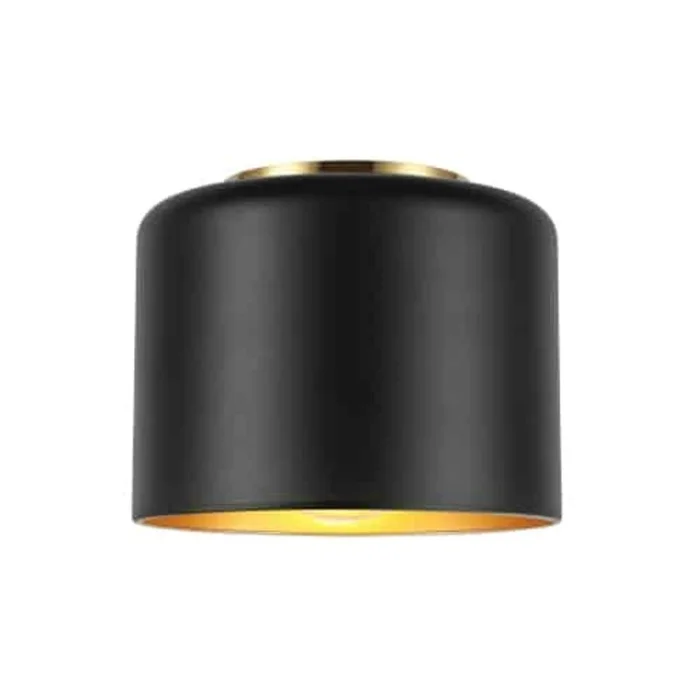 Dainolite Emilia 1 Light Flush Mount Aged Brass Matte Black/Gold Shade Lamp|Plafonnier affleur Emilia de Dainolite avec abat-jour noir mat et dor, fini laiton vieilli et 1ampoule