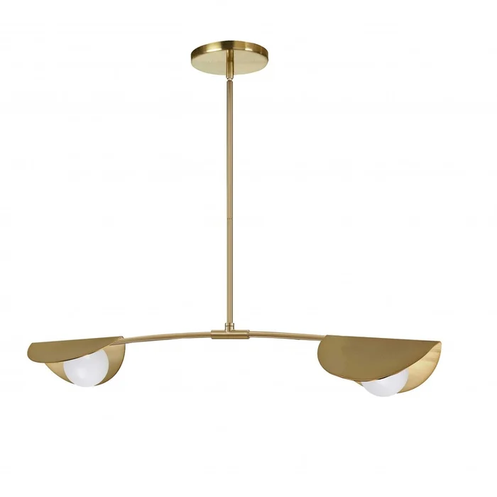 Dainolite Emma 2 Light Horizontal Pendant Aged Brass Finish White Glass Lamp|Luminaire suspendu horizontal Emma de Dainolite en verre blanc, avec fini laiton vieilli et 2ampoules