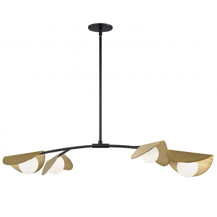 Dainolite Emma 4 Light Horizontal Pendant Matte Black/Aged Brass Finish White Glass Lamp|Luminaire suspendu horizontal Emma de Dainolite en verre blanc, avec fini noir mat et laiton vieilli, et 4ampoules