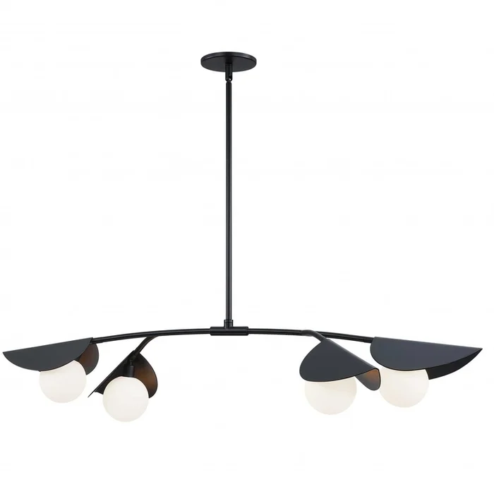 Dainolite Emma 4 Light Horizontal Pendant Matte Black Finish White Glass Lamp|Luminaire suspendu horizontal Emma de Dainolite en verre blanc, avec fini noir mat et 4ampoules