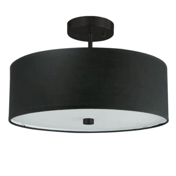 Dainolite Everly 3 Light Semi-flush Mount Matte Black Black Shade Lamp|Plafonnier semi-affleur Everly de Dainolite avec abat-jour noir, fini noir mat et 3ampoules