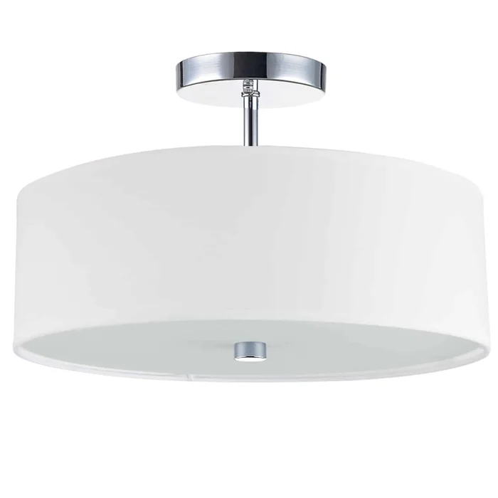 Dainolite Everly 3 Light Semi-flush Mount Polished Chrome Finish White Shade Lamp|Plafonnier semi-affleur Everly de Dainolite avec abat-jour blanc, fini chrom poli et 3ampoules