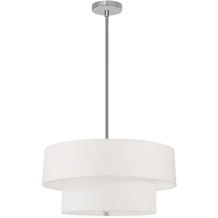 Dainolite Everly 4 Light 2 Tier Pendant Satin Chrome Finish White Shade Lamp|Luminaire suspendu Everly de Dainolite avec abat-jour blanc, 2niveaux, fini chrom satin et 4ampoules